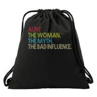 Retro Aunt The Woman Myth Bad Influence Drawstring Bag