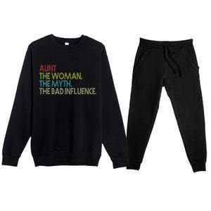 Retro Aunt The Woman Myth Bad Influence Premium Crewneck Sweatsuit Set