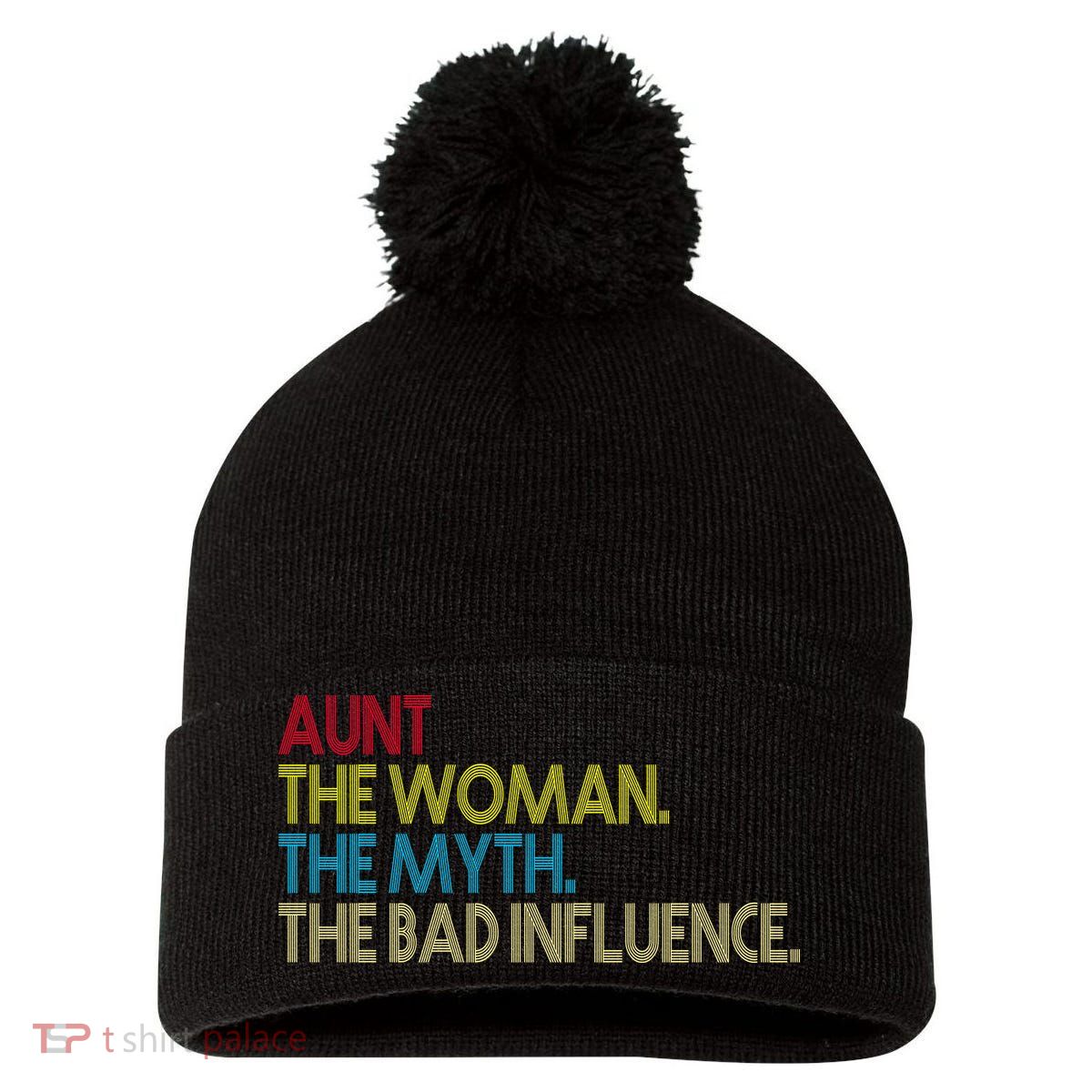 Retro Aunt The Woman Myth Bad Influence Pom Pom 12in Knit Beanie