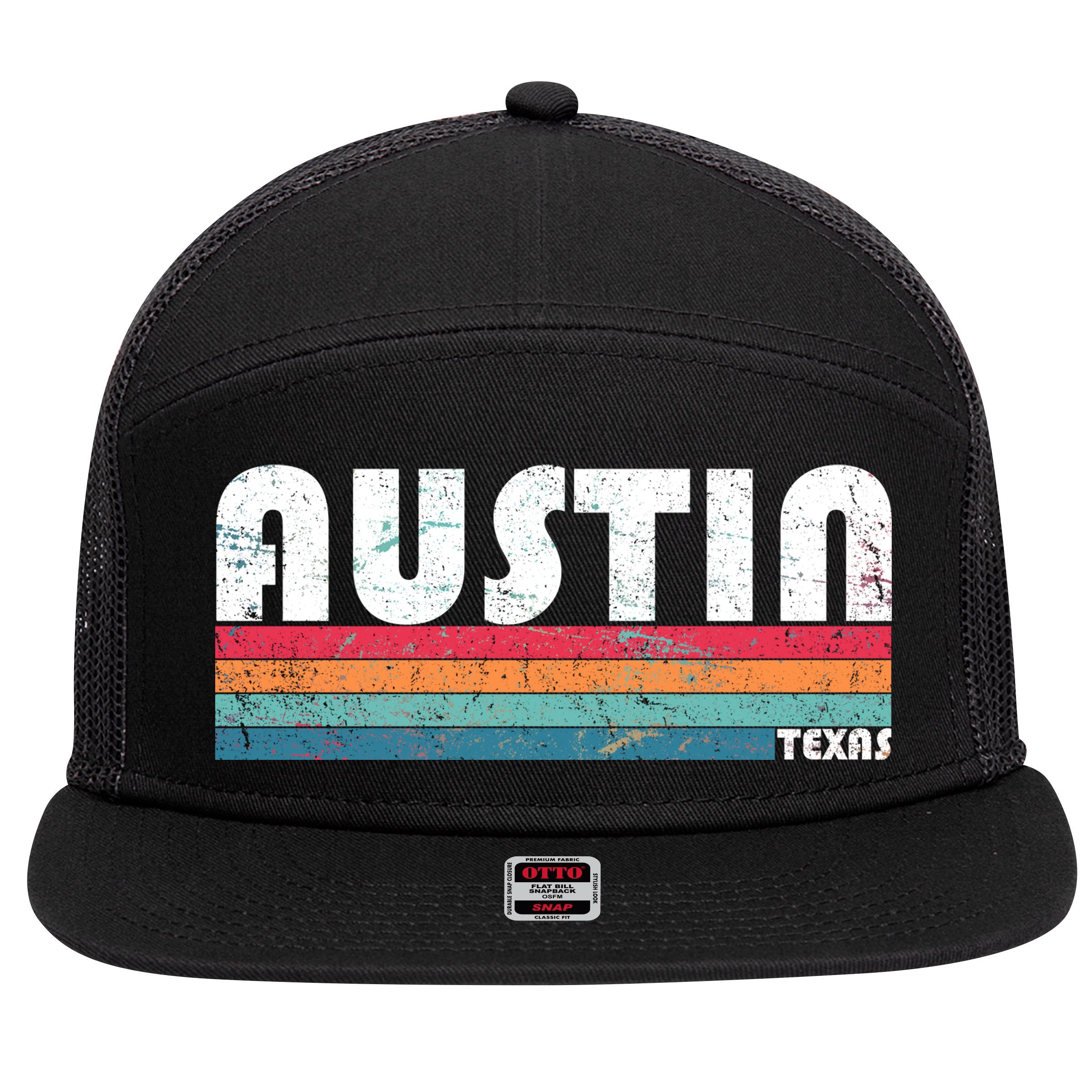 Retro Austin Texas 7 Panel Mesh Trucker Snapback Hat