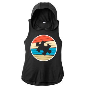 Retro Autism Awareness Puzzle Piece Ladies PosiCharge Tri-Blend Wicking Draft Hoodie Tank