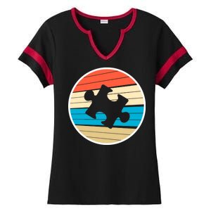 Retro Autism Awareness Puzzle Piece Ladies Halftime Notch Neck Tee