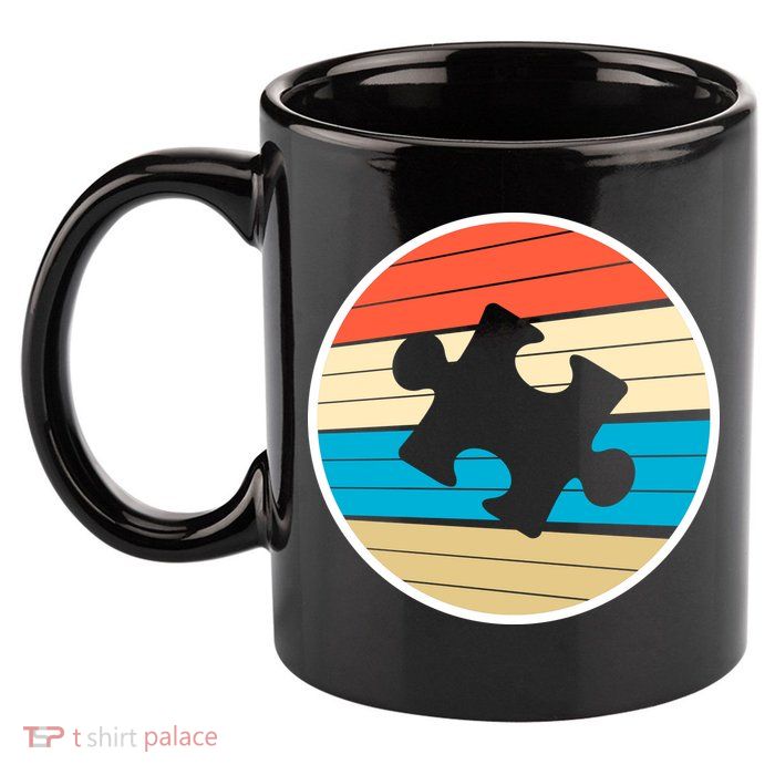 Retro Autism Awareness Puzzle Piece 11oz C Handle Ceramic Mug