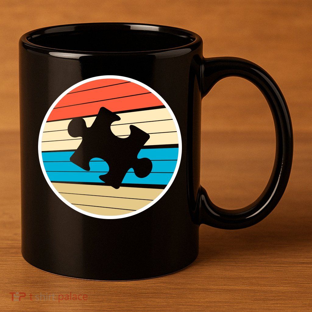 Retro Autism Awareness Puzzle Piece 11oz C Handle Ceramic Mug