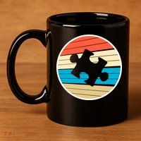 Retro Autism Awareness Puzzle Piece 11oz C Handle Ceramic Mug