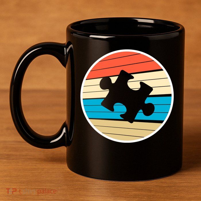 Retro Autism Awareness Puzzle Piece 11oz C Handle Ceramic Mug