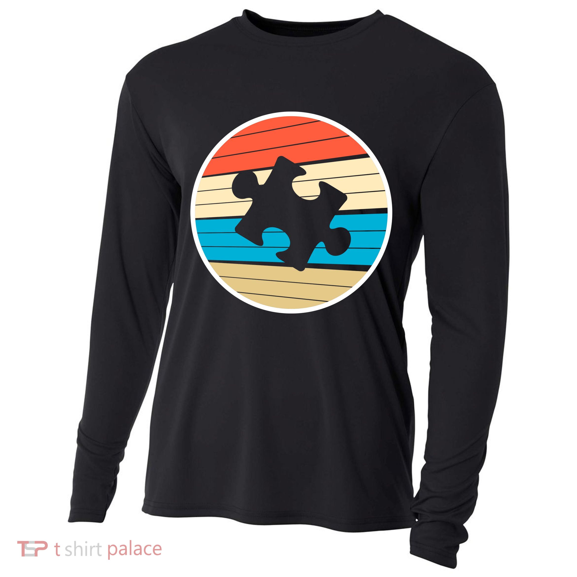 Retro Autism Awareness Puzzle Piece Cooling Performance Long Sleeve Crew