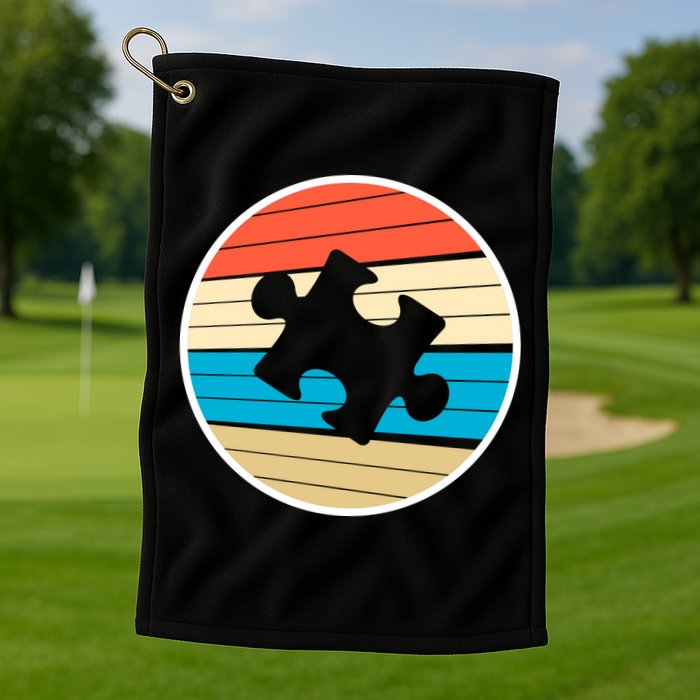 Retro Autism Awareness Puzzle Piece Golf Towel