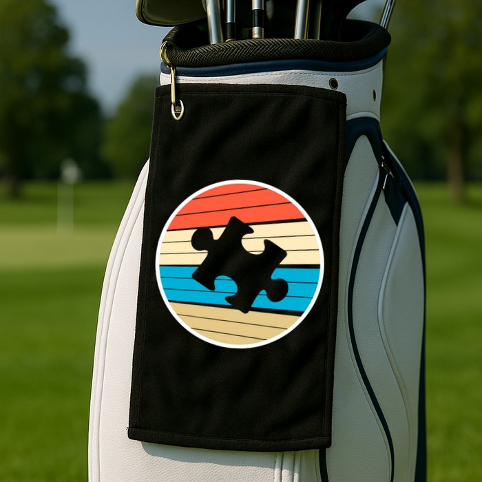 Retro Autism Awareness Puzzle Piece Golf Towel