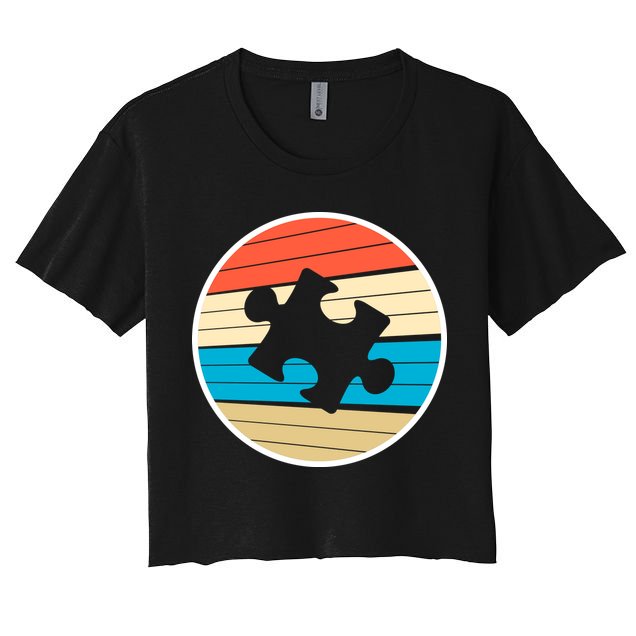 Retro Autism Awareness Puzzle Piece Crop Top