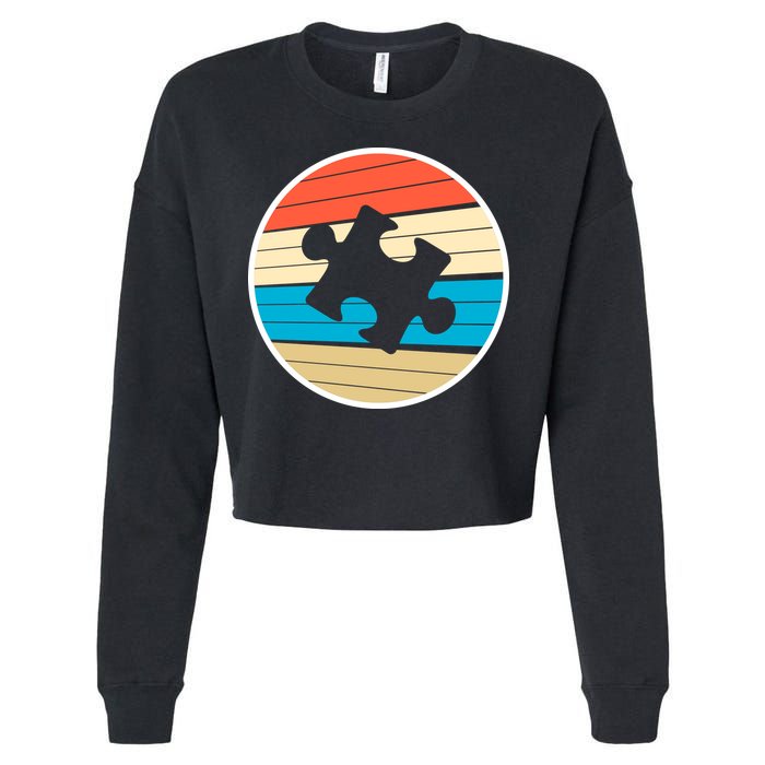 Retro Autism Awareness Puzzle Piece Cropped Pullover Crew