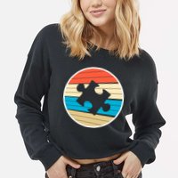 Retro Autism Awareness Puzzle Piece Cropped Pullover Crew