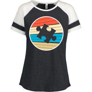 Retro Autism Awareness Puzzle Piece Enza Ladies Jersey Colorblock Tee