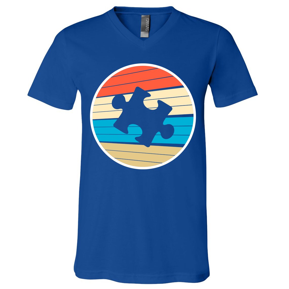 Retro Autism Awareness Puzzle Piece V-Neck T-Shirt
