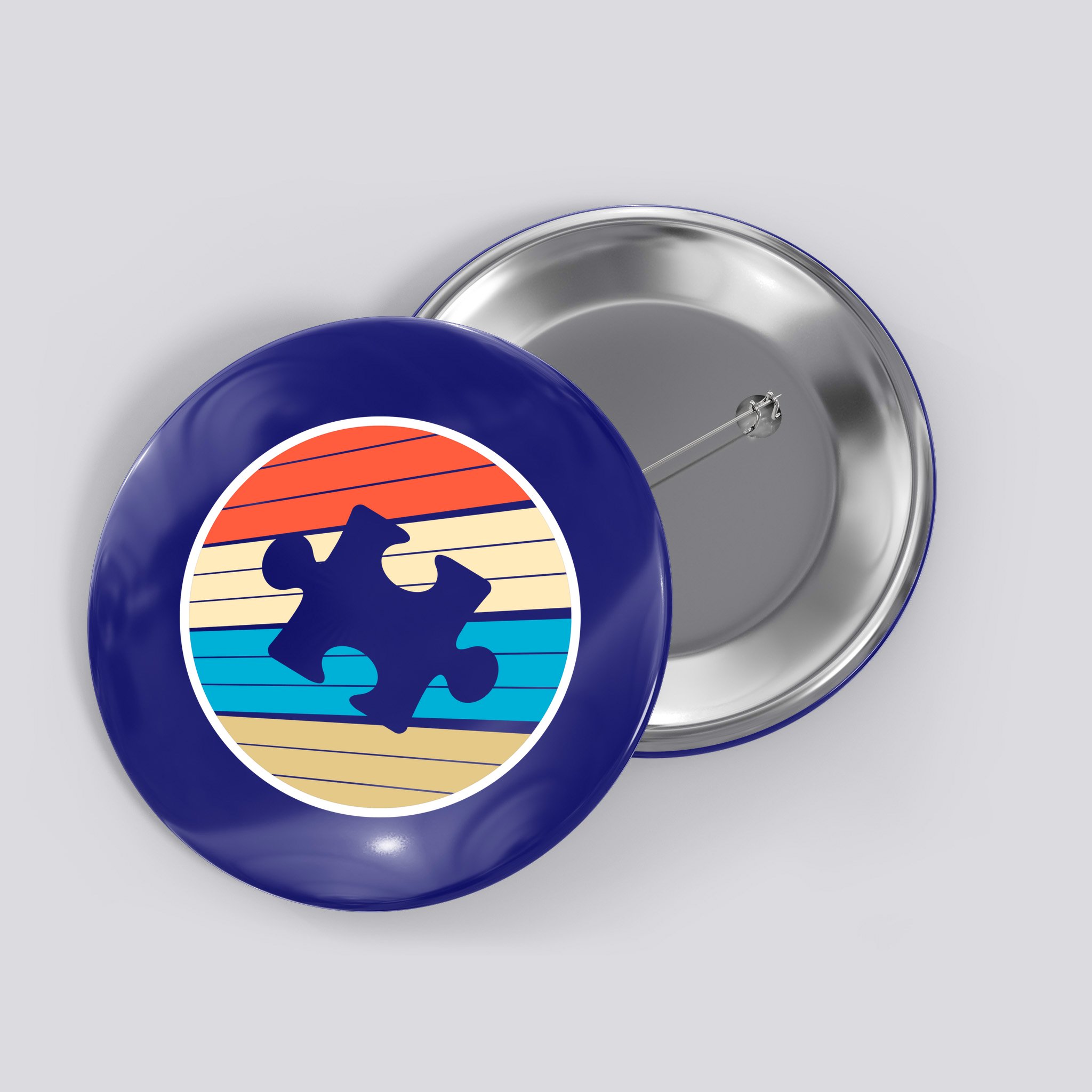 Retro Autism Awareness Puzzle Piece Button