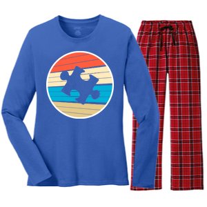 Retro Autism Awareness Puzzle Piece Women's Long Sleeve Flannel Pajama Set 