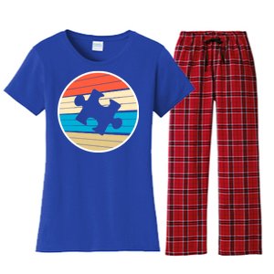 Retro Autism Awareness Puzzle Piece Women's Flannel Pajama Set