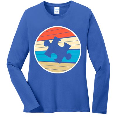 Retro Autism Awareness Puzzle Piece Ladies Long Sleeve Shirt