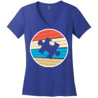 Retro Autism Awareness Puzzle Piece Women's V-Neck T-Shirt