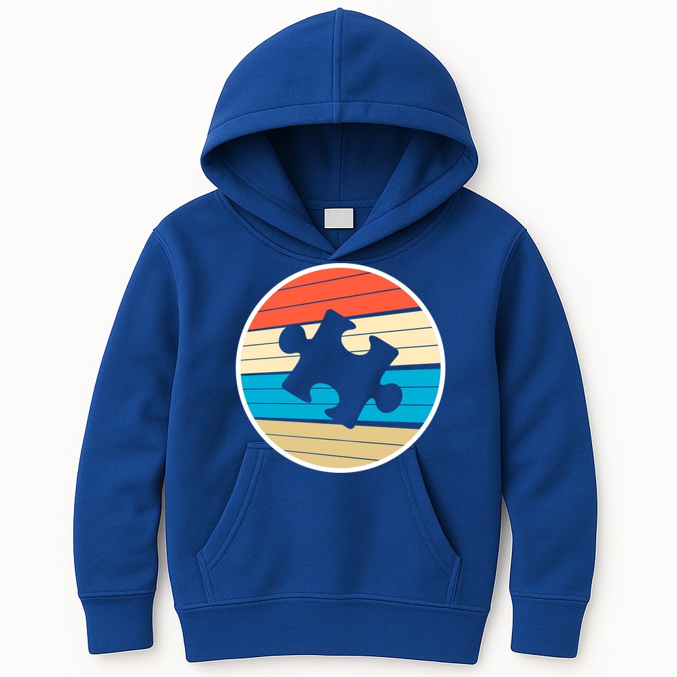 Retro Autism Awareness Puzzle Piece Kids Hoodie