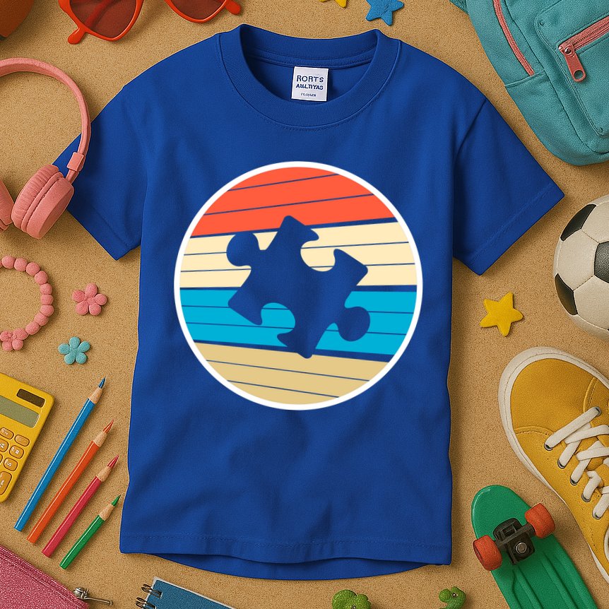 Retro Autism Awareness Puzzle Piece Kids T-Shirt