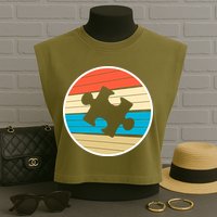 Retro Autism Awareness Puzzle Piece Garment-Dyed Women's Muscle Tee