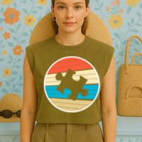 Retro Autism Awareness Puzzle Piece Garment-Dyed Women's Muscle Tee