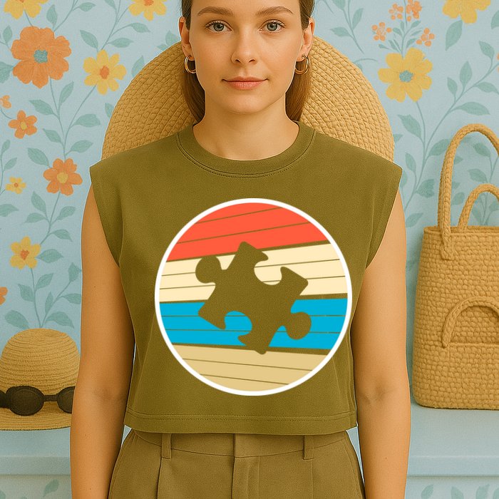 Retro Autism Awareness Puzzle Piece Garment-Dyed Women's Muscle Tee