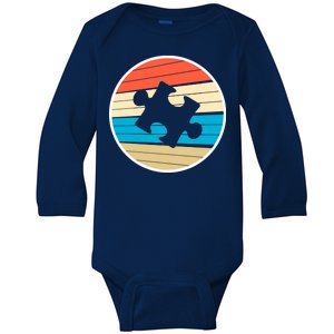 Retro Autism Awareness Puzzle Piece Baby Long Sleeve Bodysuit