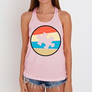 Retro Autism Awareness Puzzle Piece Women's Knotted Racerback Tank