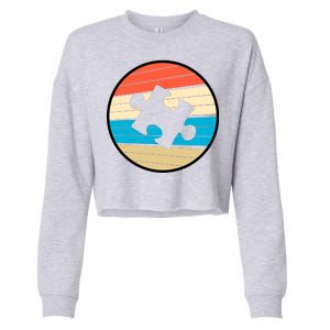 Retro Autism Awareness Puzzle Piece Cropped Pullover Crew