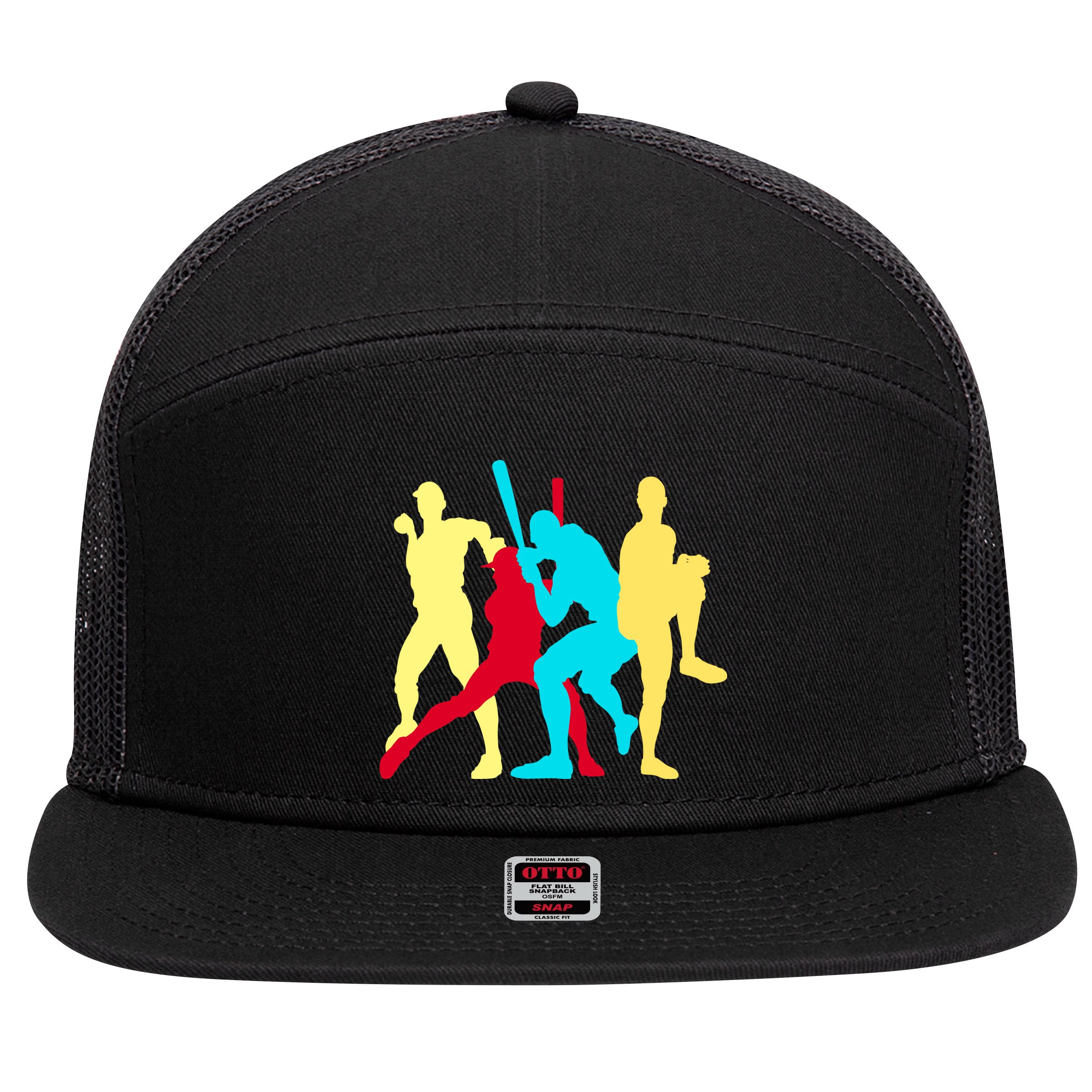 Retro Baseball Poses 7 Panel Mesh Trucker Snapback Hat