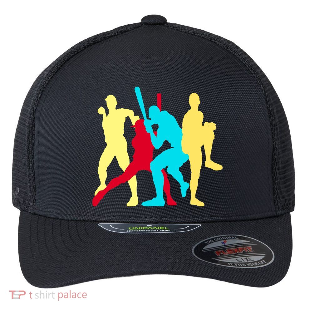 Retro Baseball Poses Flexfit Unipanel Trucker Cap