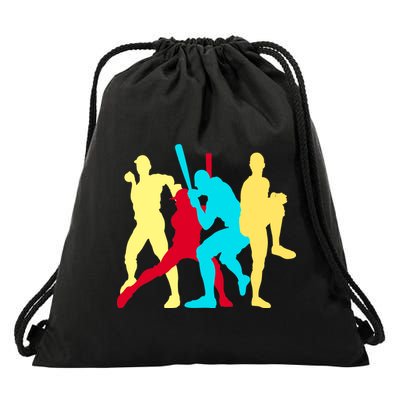 Retro Baseball Poses Drawstring Bag