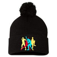 Retro Baseball Poses Pom Pom 12in Knit Beanie