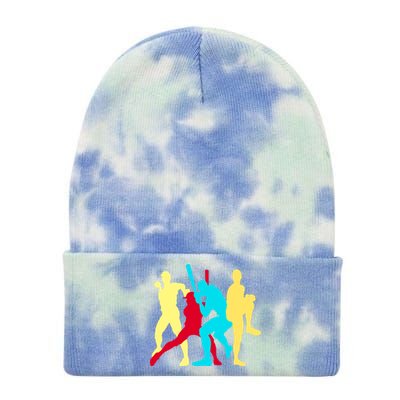 Retro Baseball Poses Tie Dye 12in Knit Beanie