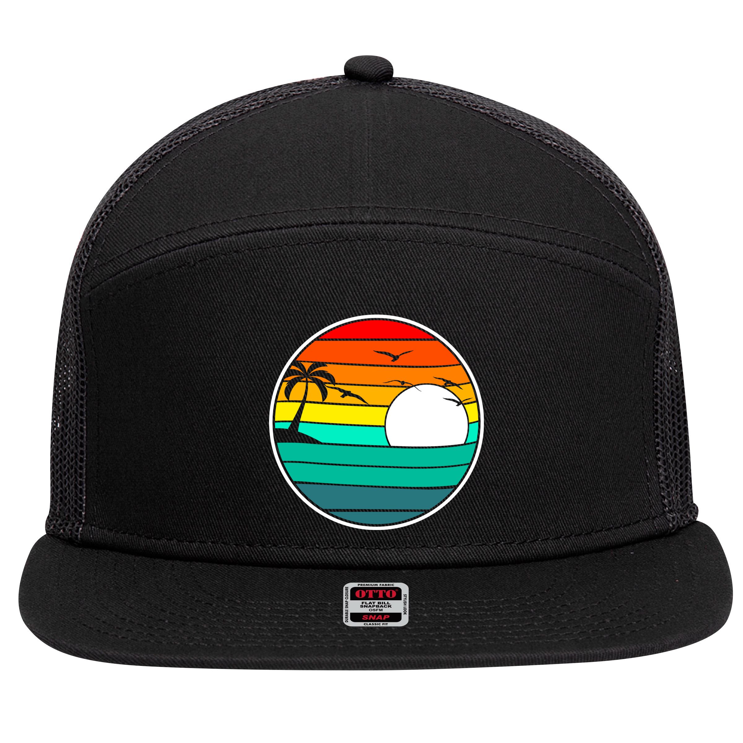 Retro Beach 80's Aesthetic  7 Panel Mesh Trucker Snapback Hat
