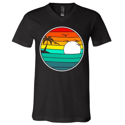 Retro Beach 80's Aesthetic  V-Neck T-Shirt