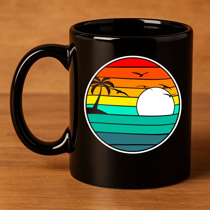 Retro Beach 80's Aesthetic  11oz C Handle Ceramic Mug