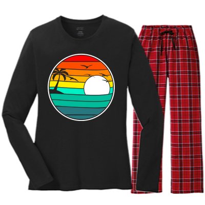 Retro Beach 80's Aesthetic  Women's Long Sleeve Flannel Pajama Set 