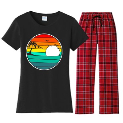 Retro Beach 80's Aesthetic  Women's Flannel Pajama Set