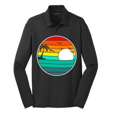 Retro Beach 80's Aesthetic  Silk Touch Performance Long Sleeve Polo