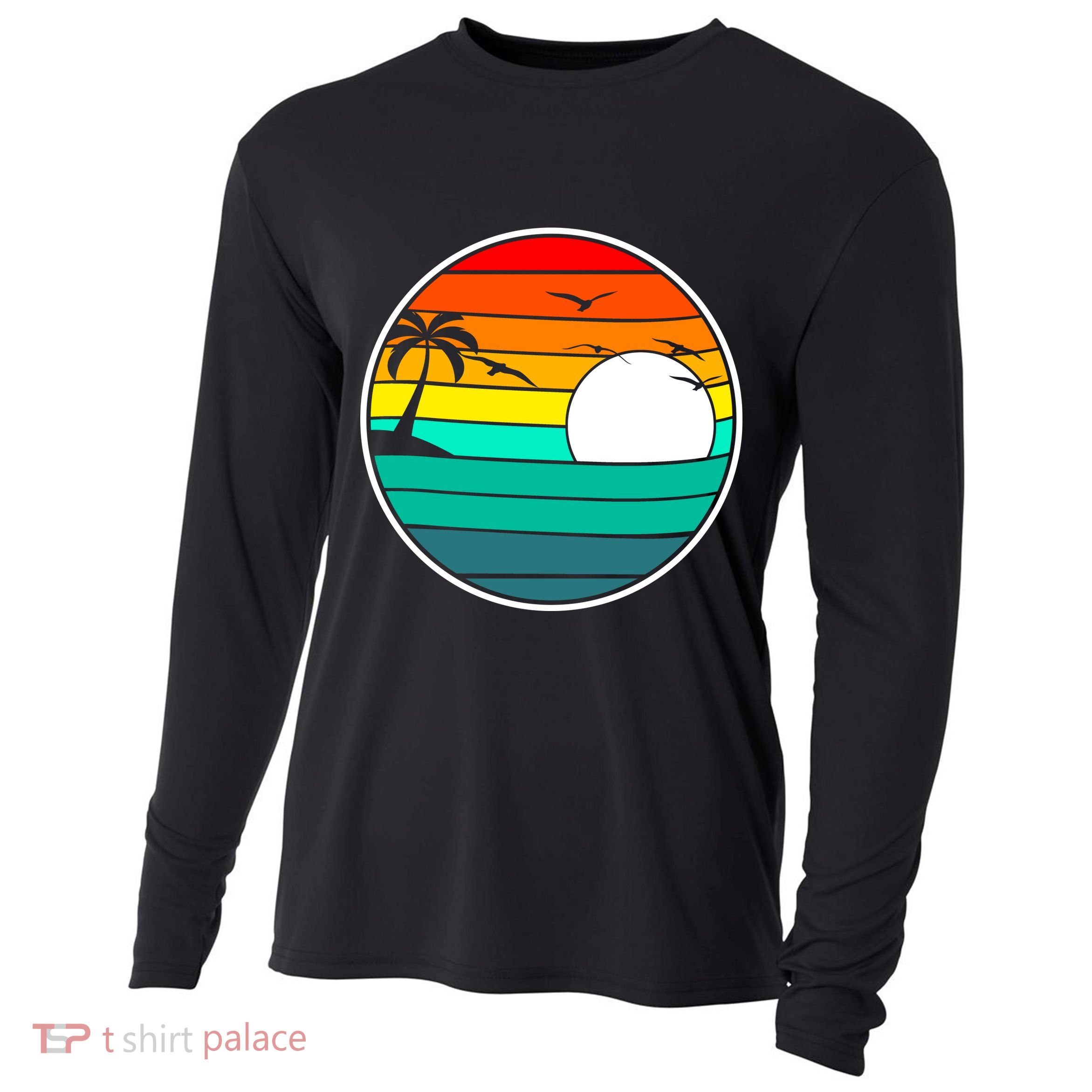 Retro Beach 80's Aesthetic  Cooling Performance Long Sleeve Crew