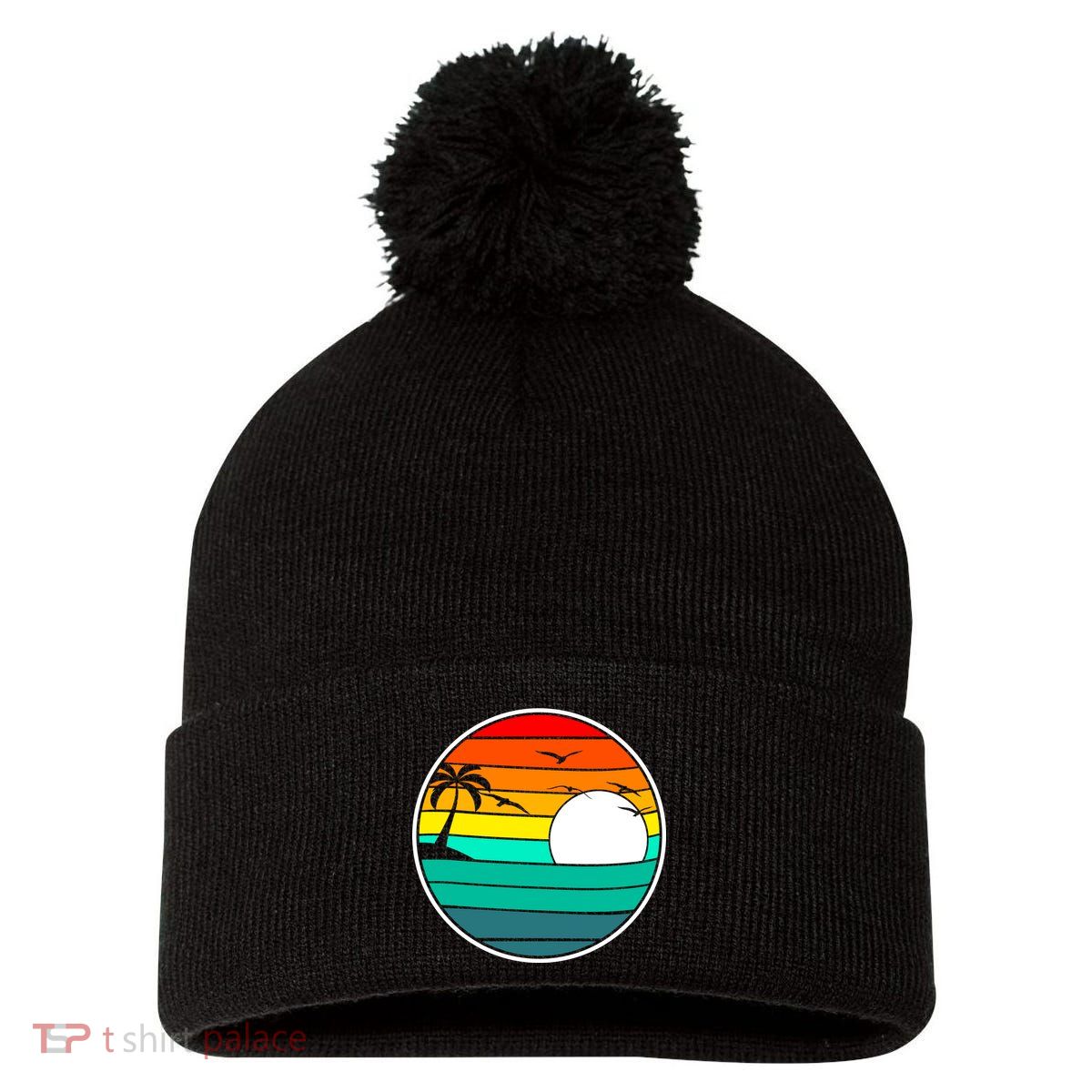 Retro Beach 80's Aesthetic  Pom Pom 12in Knit Beanie