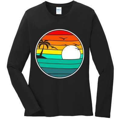 Retro Beach 80's Aesthetic  Ladies Long Sleeve Shirt