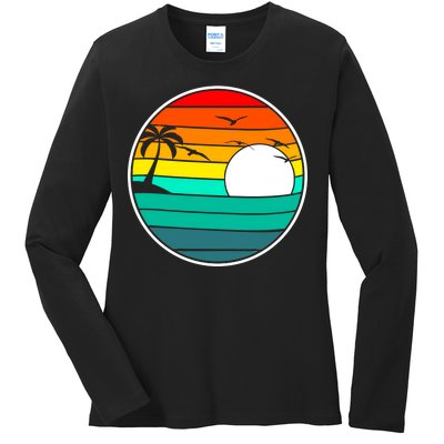 Retro Beach 80's Aesthetic  Ladies Long Sleeve Shirt