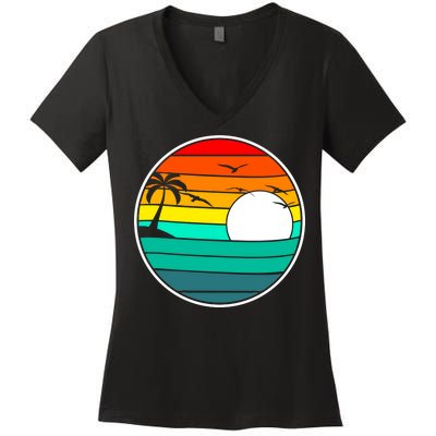 Retro Beach 80's Aesthetic  Women's V-Neck T-Shirt