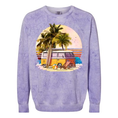 Retro Beach Hippie Van Colorblast Crewneck Sweatshirt