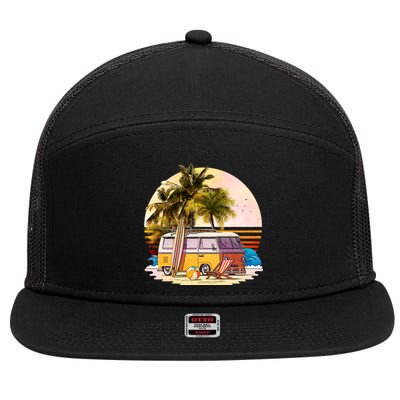 Retro Beach Hippie Van 7 Panel Mesh Trucker Snapback Hat