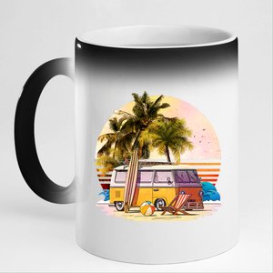 Retro Beach Hippie Van 11oz Black Color Changing Mug